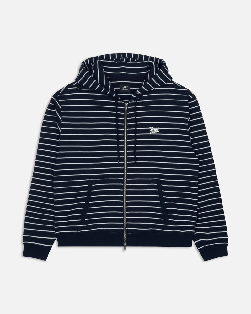 Patta Striped Zip Up Hooded Sweater (Black Iris) Patta