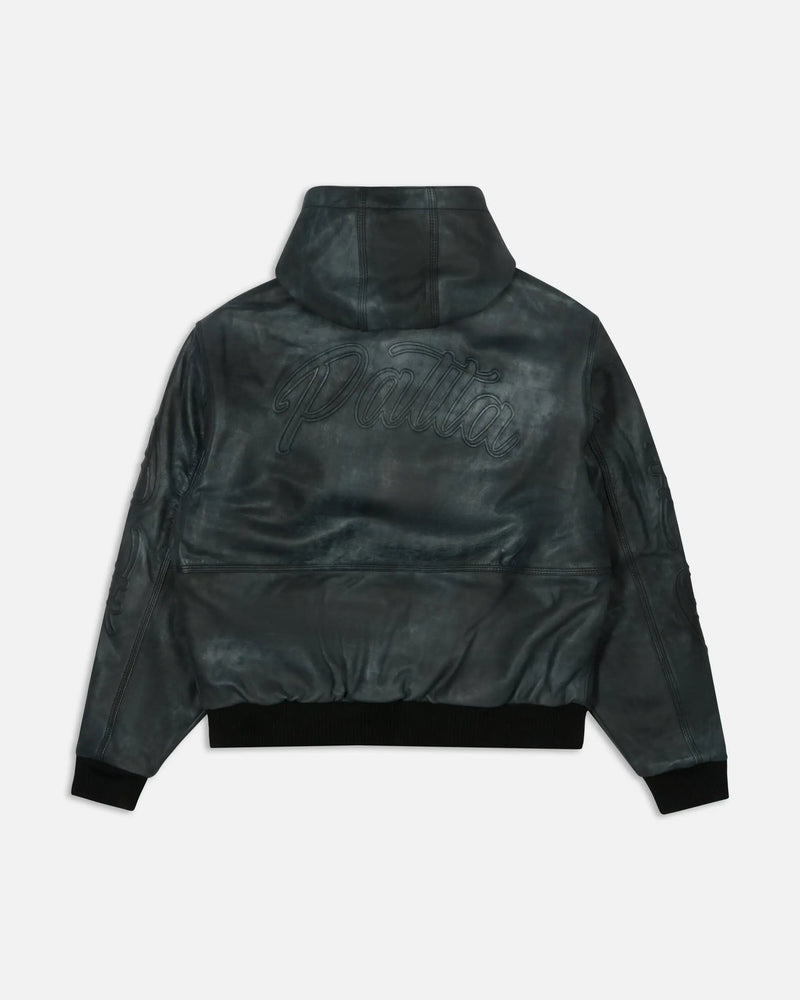 Patta Leather Hooded Bomber Jacket (Black) Patta