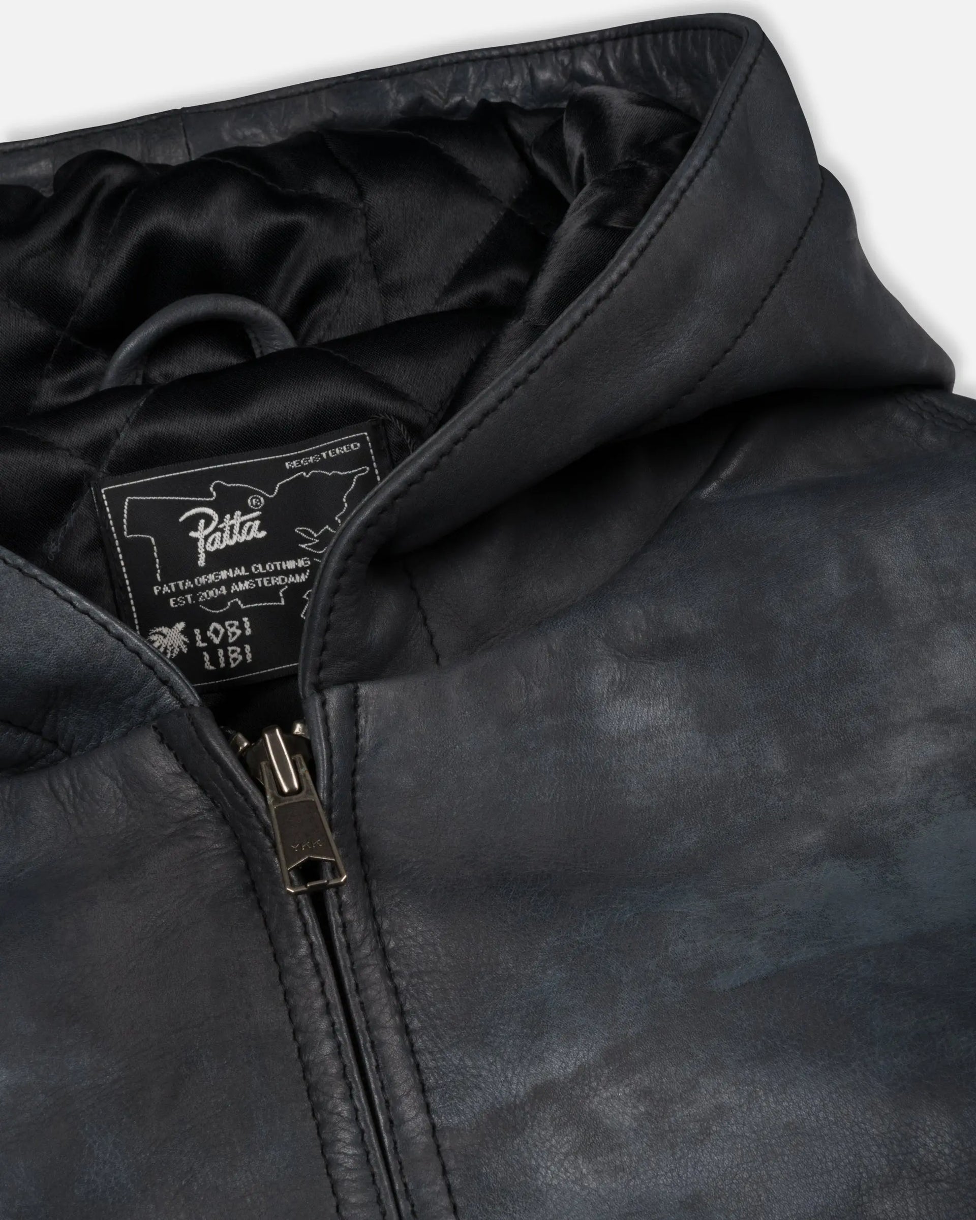 Patta Leather Hooded Bomber Jacket (Black) Patta