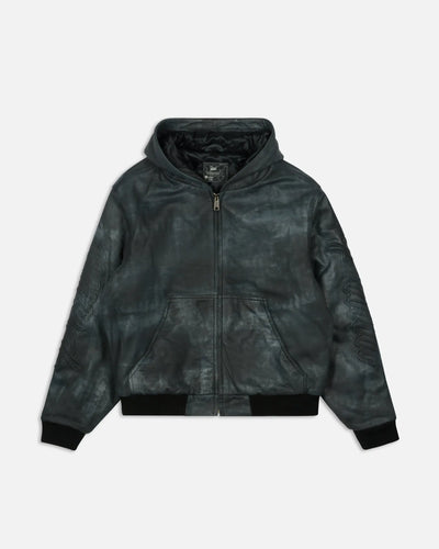 Patta Leather Hooded Bomber Jacket (Black) Patta