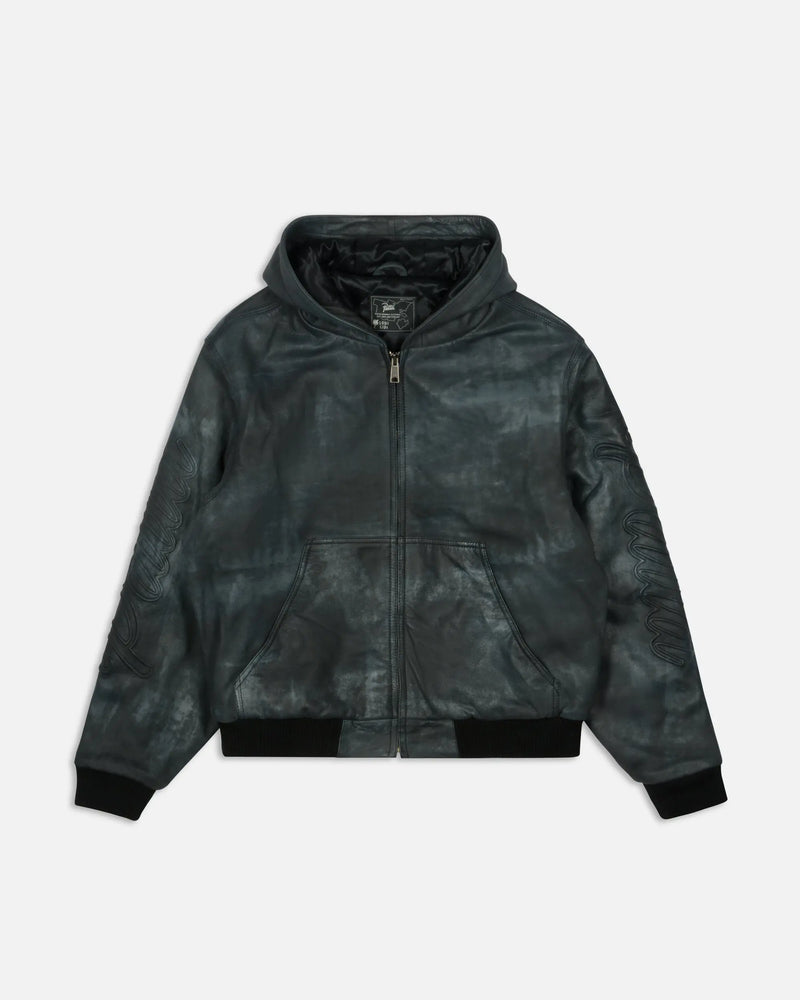 Patta Leather Hooded Bomber Jacket (Black) Patta