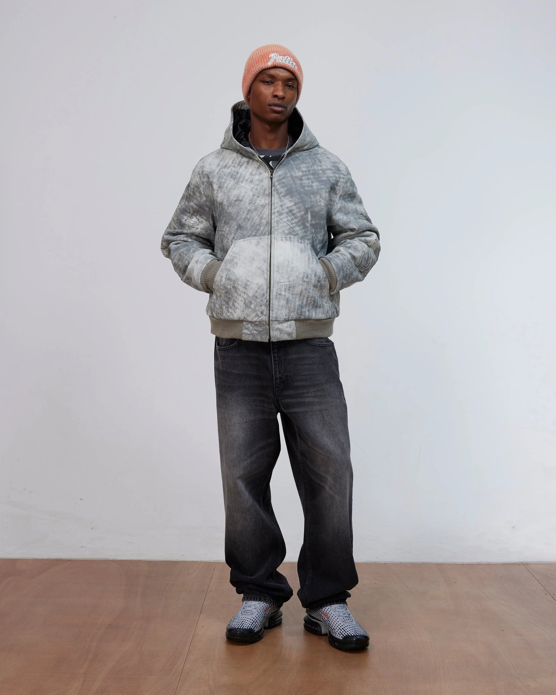 Patta Leather Hooded Bomber Jacket (Moonless Night) Patta