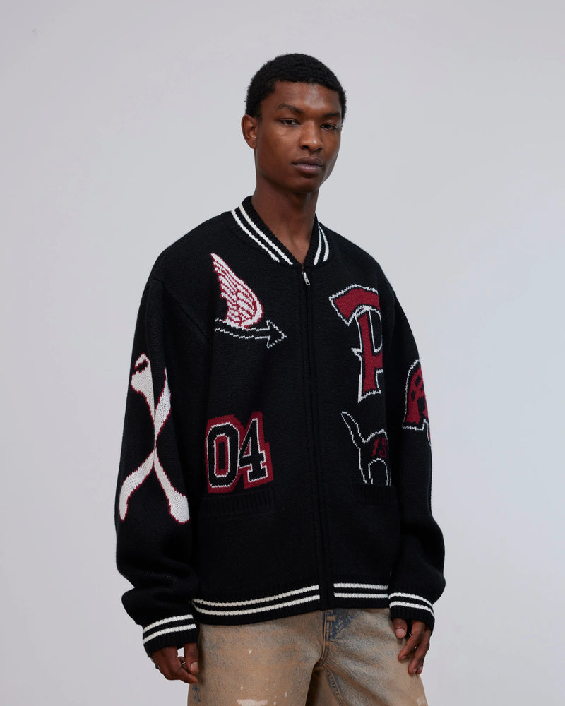 Patta Ribbed Knitted Cardigan (Grey Pinstripe) Patta