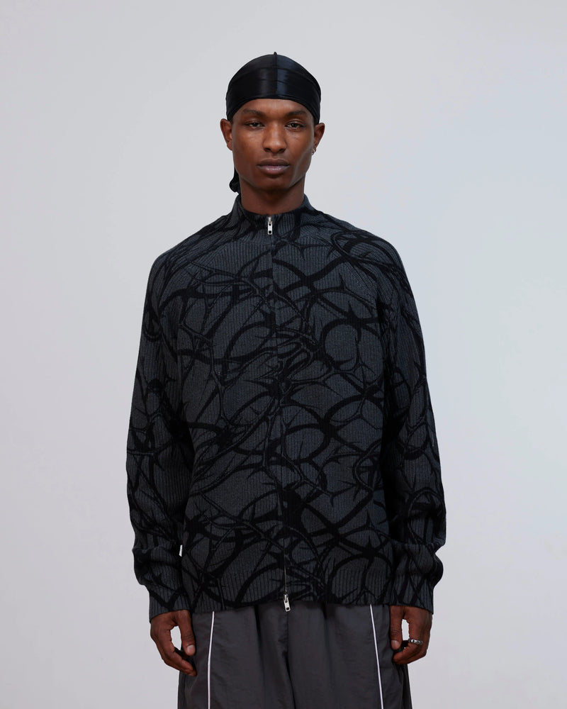 Patta Ribbed Knitted Cardigan (Grey Pinstripe) Patta