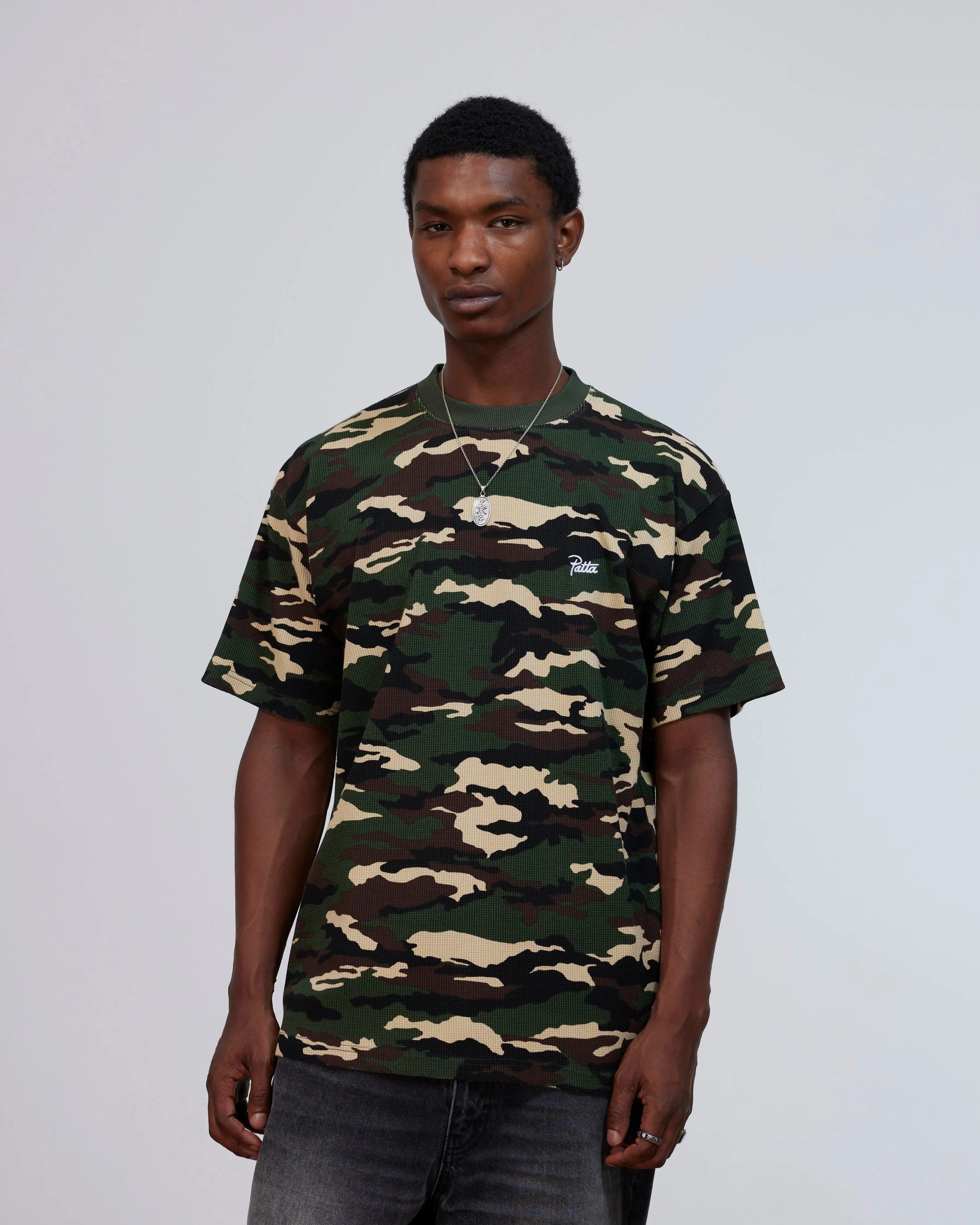 Patta Waffle Script Logo T-Shirt (Woodland Camo) Patta