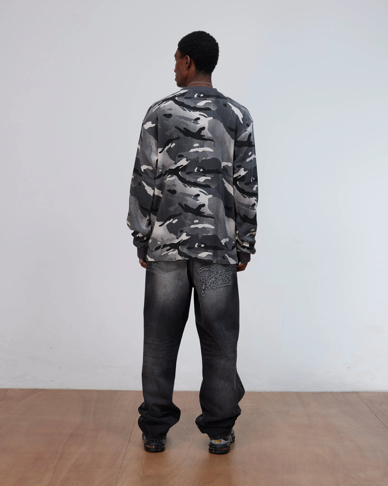 Patta Ghost Spray Camo Waffle Long Sleeve (Jet Black) Patta