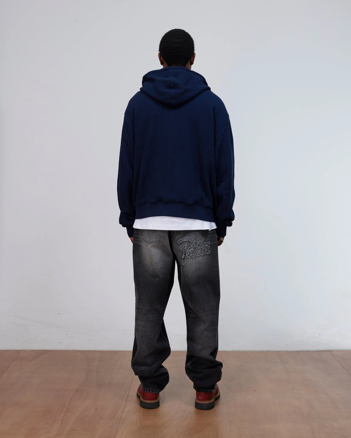 Patta Waffle Reversible Zip Up Hooded Sweater (Black Iris) Patta