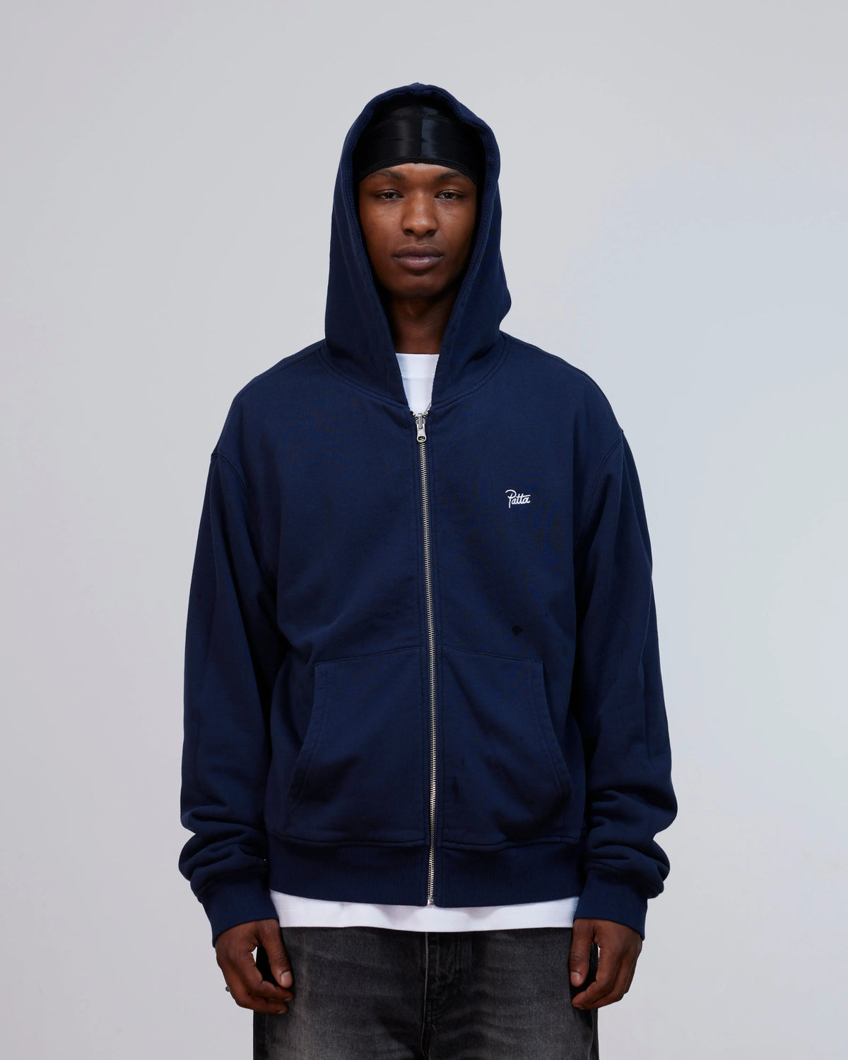 Patta Waffle Reversible Zip Up Hooded Sweater (Black Iris) Patta