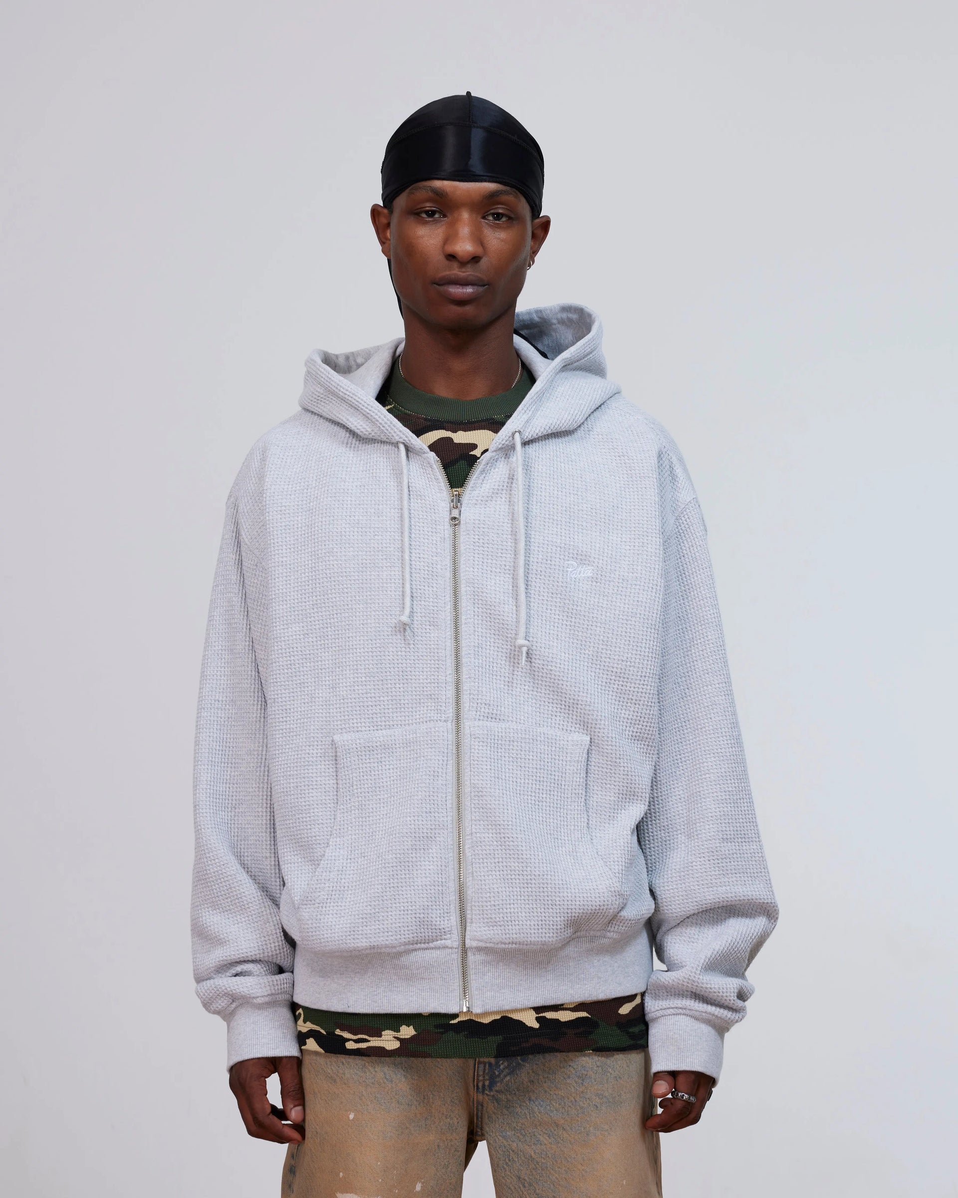Patta Waffle Reversible Zip Up Hooded Sweater (Grey heather) Patta